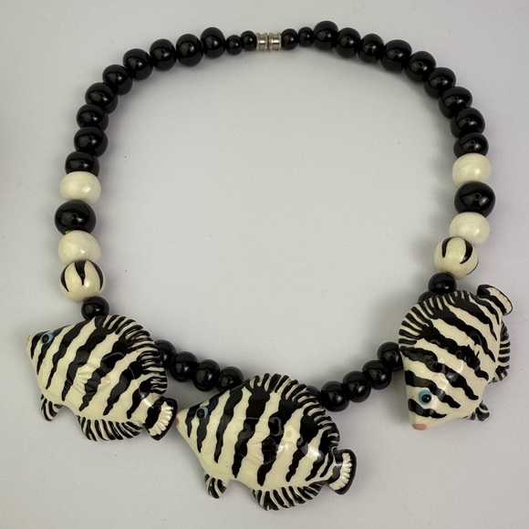 Flying Colors ceramic fish necklace paired- french vtg Marion Godard bracelet - Picture 9 of 10